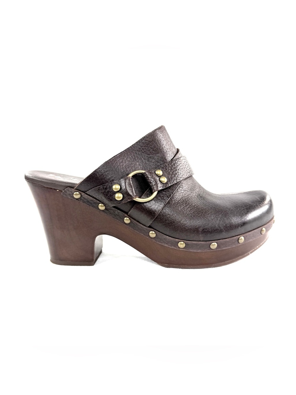 KORK Kork Ease Women Size 9.5 Brown Leather Clog Mule Platform Heel Studs Buckle
